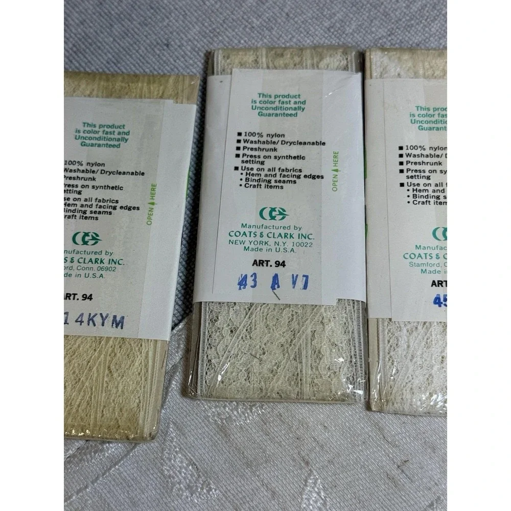 Lot of 7 Vintage Coats & Clark Boiltex Stretch Lace‎ Seam Binding 3yds Art 94